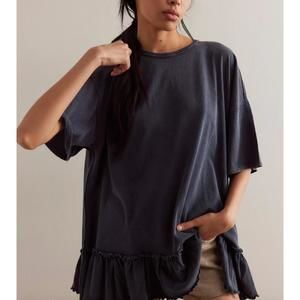 Free People Charcoal Ruffle-Hem Short Sleeve Tee